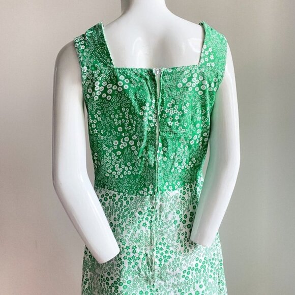 Vintage Cottage Core Micro Chintz Floral Emerald Green  Ruffle Hem Midi Dress S - Picture 5 of 8